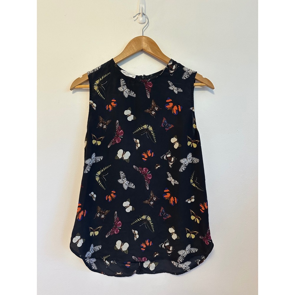 Equipment Black Butterfly Print 100% Silk Sleeveless Top | Size Medium
